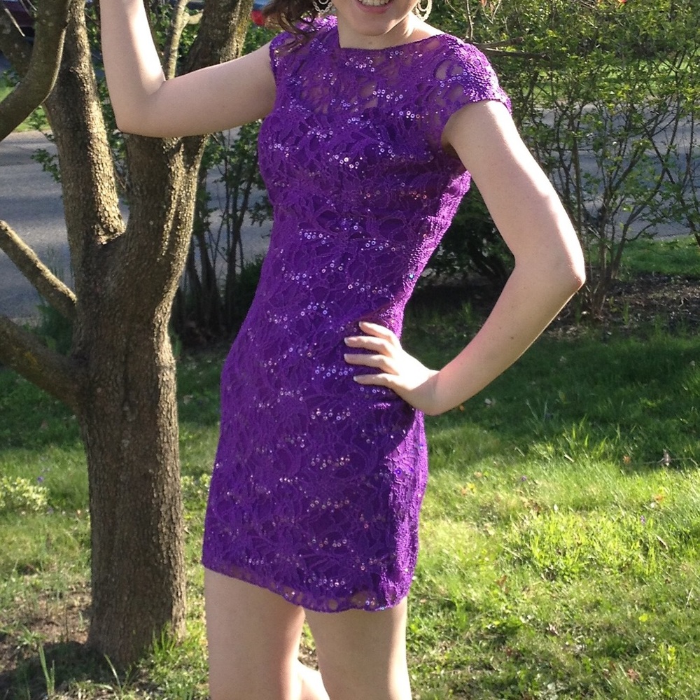 Adrianna Papell Purple Sparkle Lace Cocktail Dress